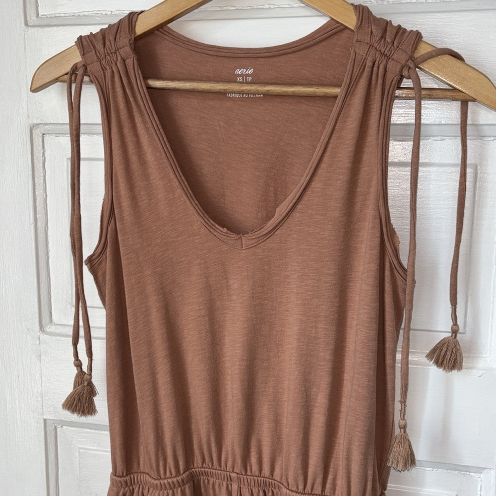 AERIE STRETCH JERSEY COTTON ROMPER WITH TASSEL TIE STRAPS - Picture 3 of 9